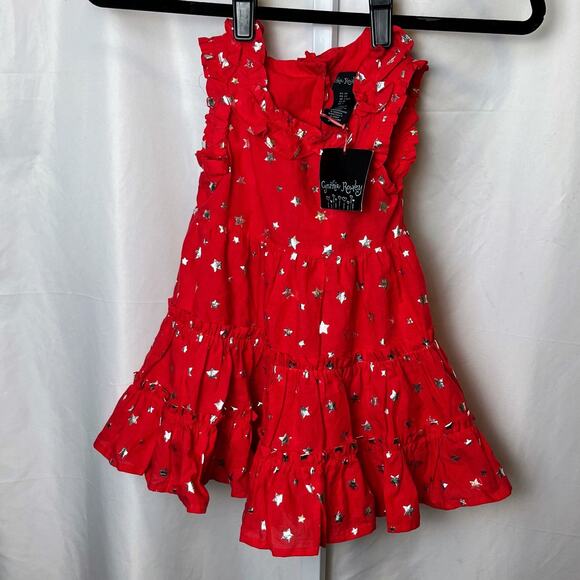 Cynthia Rowley Girls 2T Red Silver Star Print Ruffle Party Dress Holiday Toddler - Picture 1 of 5